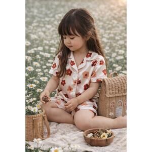 Covered In Flowers Boho Blooming Floral Silky Pajama Lounge Set 4T
